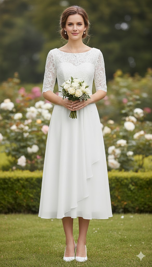 Midi Dress with Lace and Chiffon Skirt – Festive Dress for Special Occasions