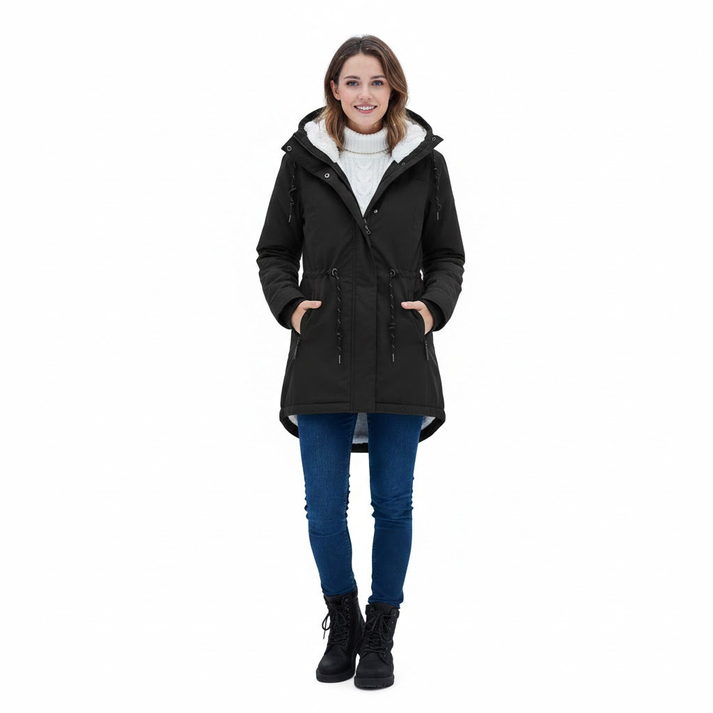 Hooded Winter Jacket for Women – Comfortable Long Coat with Pockets