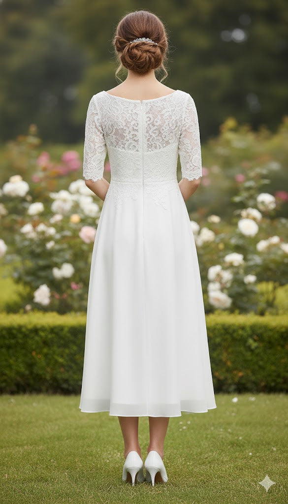 Midi Dress with Lace and Chiffon Skirt – Festive Dress for Special Occasions