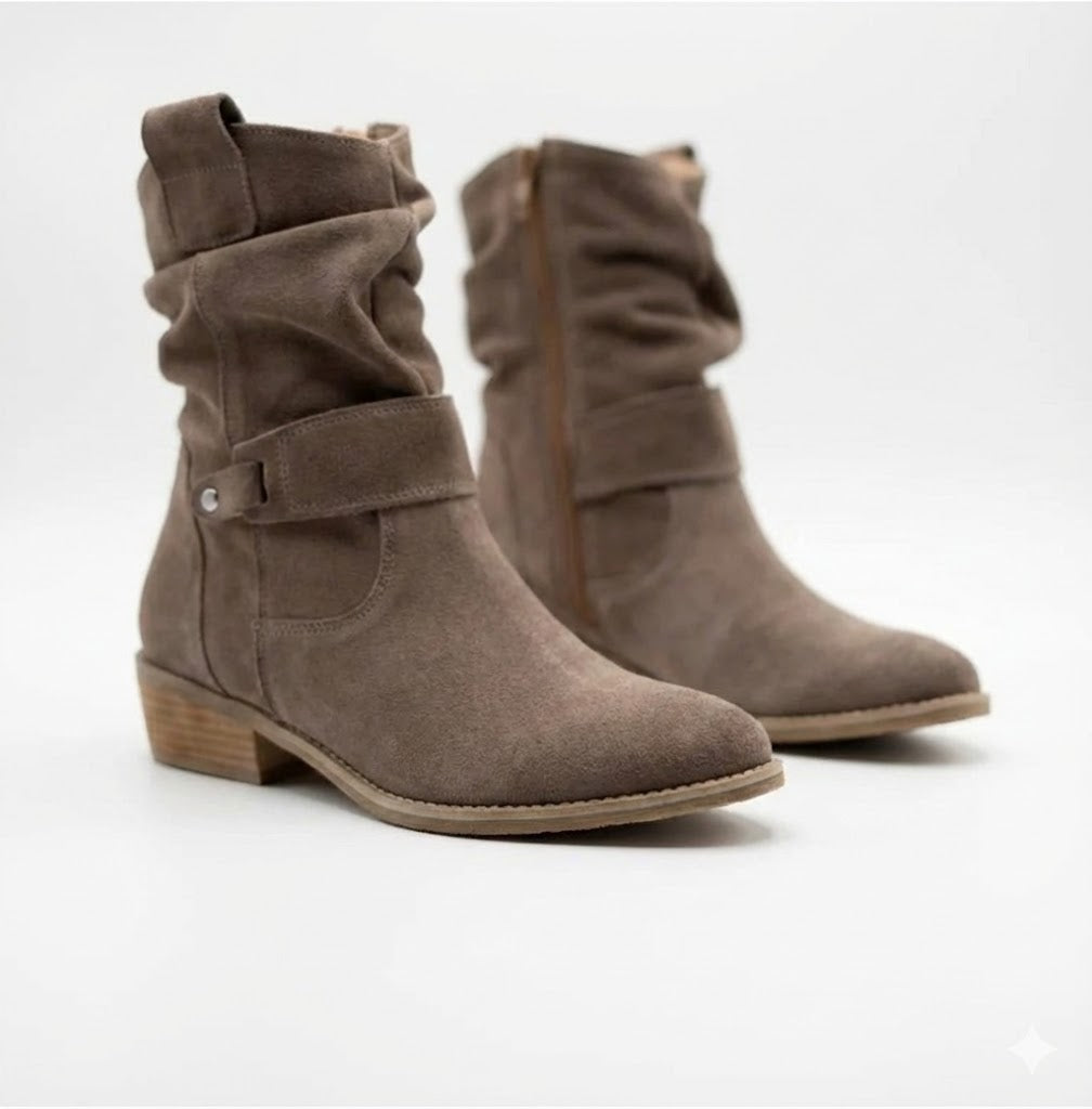 Womens Boots Slouch – Flat Suede Ankle Style