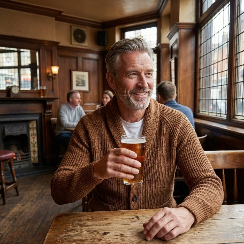 Men’s Ribbed Shawl Collar Cardigan | Smart Casual Layering with Front Pockets for Autumn & Winter