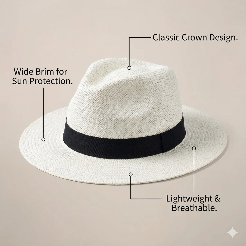 Men’s Handmade Panama Hat | Wide Brim, Classic Crown & Ideal for Spring/Summer Smart Casual Wear