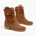 Womens Boots Slouch – Flat Suede Ankle Style