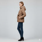 Warm Winter Jacket with Belt – Modern Puffer Hood for Women