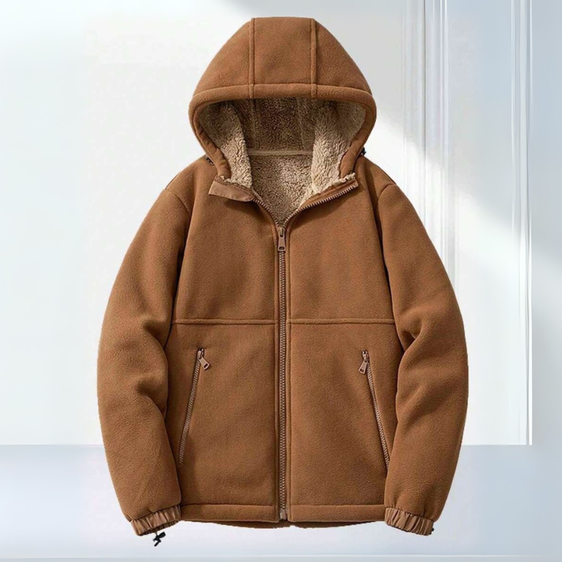 Men's Lightweight Fleece Winter Jacket | Adjustable Hood, Zipper Pockets & Ideal for Everyday Wear