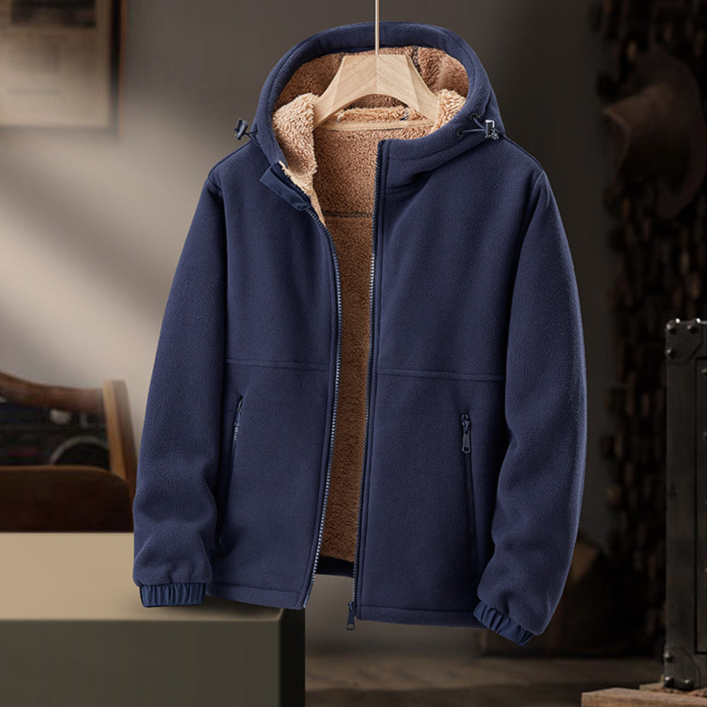 Men's Lightweight Fleece Winter Jacket | Adjustable Hood, Zipper Pockets & Ideal for Everyday Wear