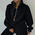 Women's Half-Zip Pullover Tracksuit Set | Comfortable Elastic Jogger Pants for Casual Outings & Lounging