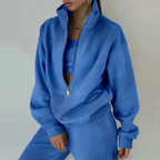 Women's Half-Zip Pullover Tracksuit Set | Comfortable Elastic Jogger Pants for Casual Outings & Lounging