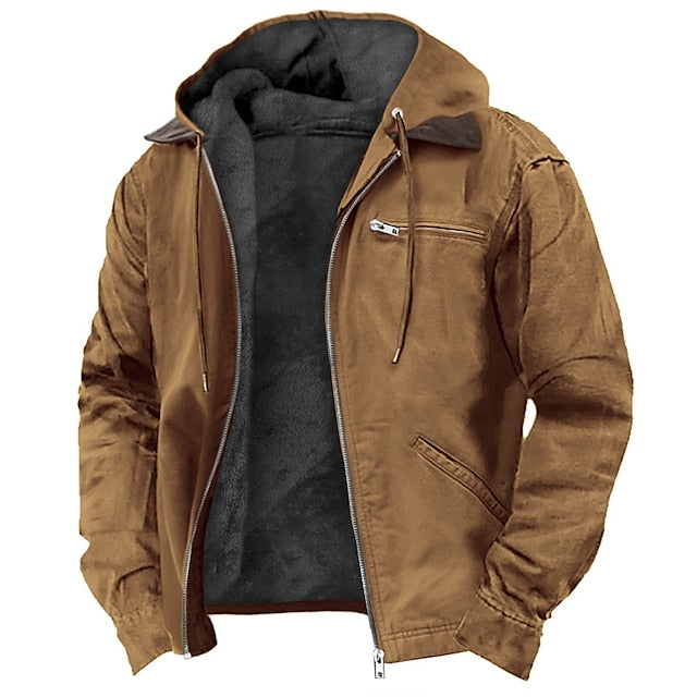 Men’s Outdoor Jacket | Durable Polyester, Adjustable Hood & Insulated for Cold Weather